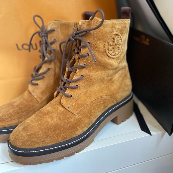 Combat boots Tory Burch. This earth-tone, all-suede size 8.5 would fit 9 - Picture 1 of 8